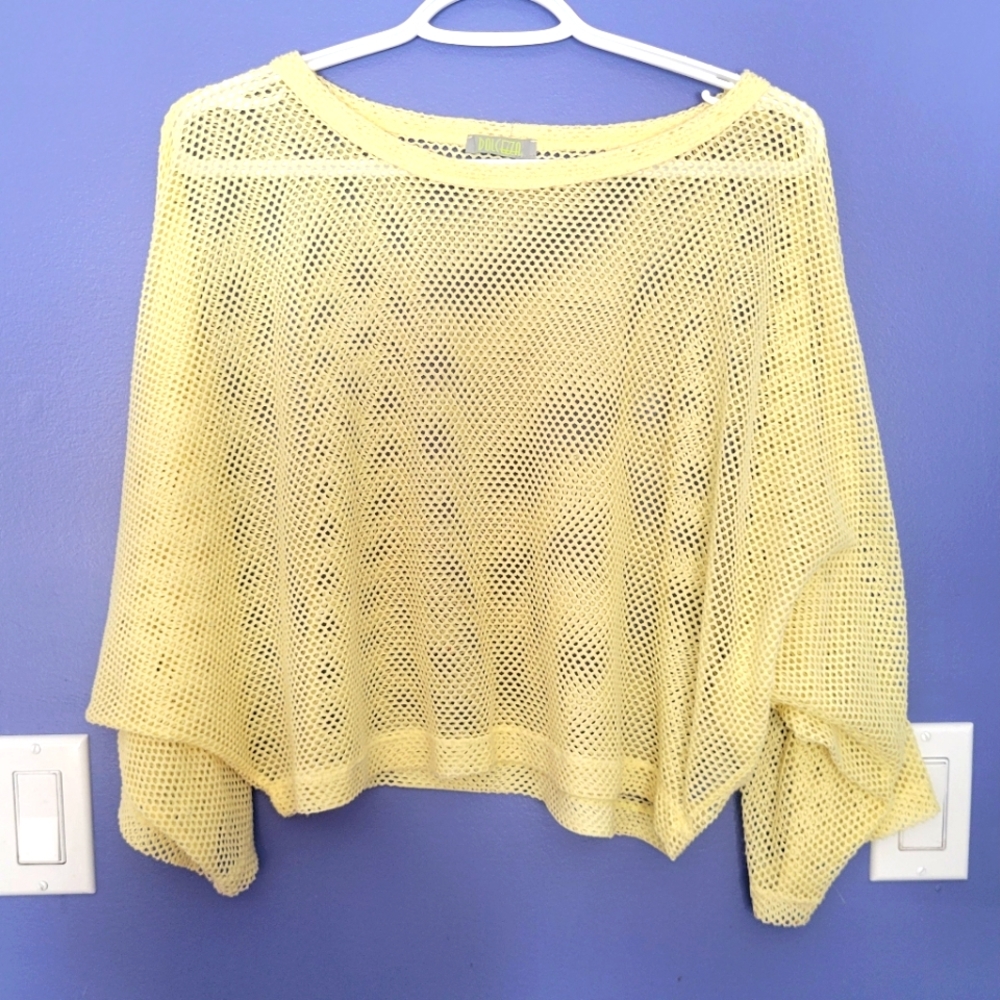 Pastel yellow mesh crop top